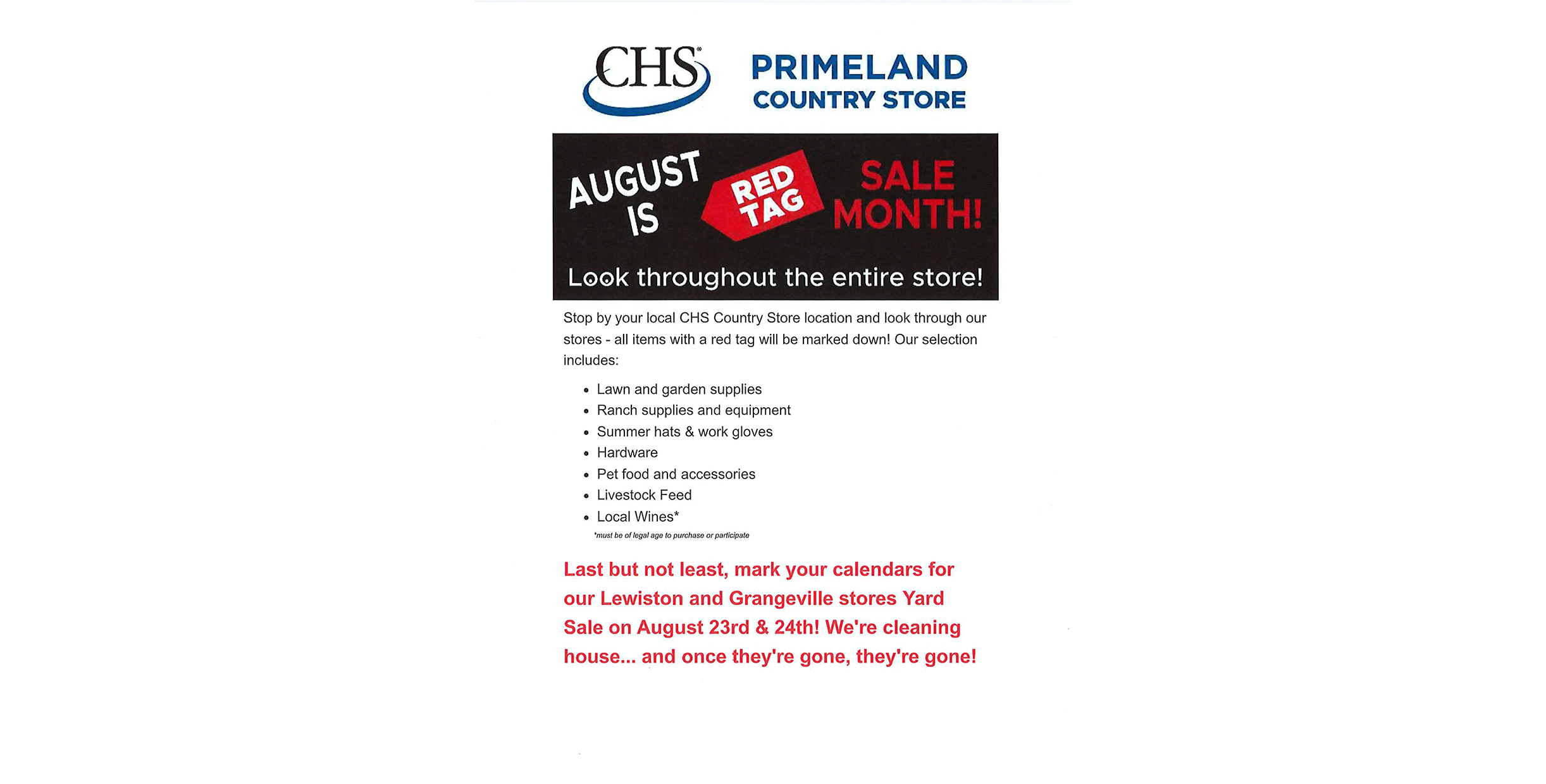 CHS Primeland country store August 2024 sale flyer